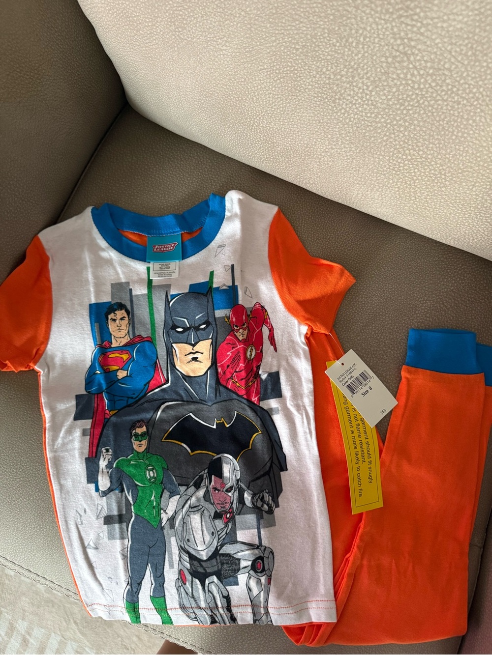 Justice Orange and White DC Superhero Pajama Set Batman Superman